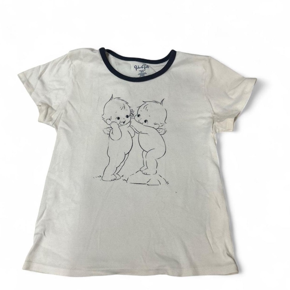 Brandy Melville White Kids Tee with Cartoon Graphic